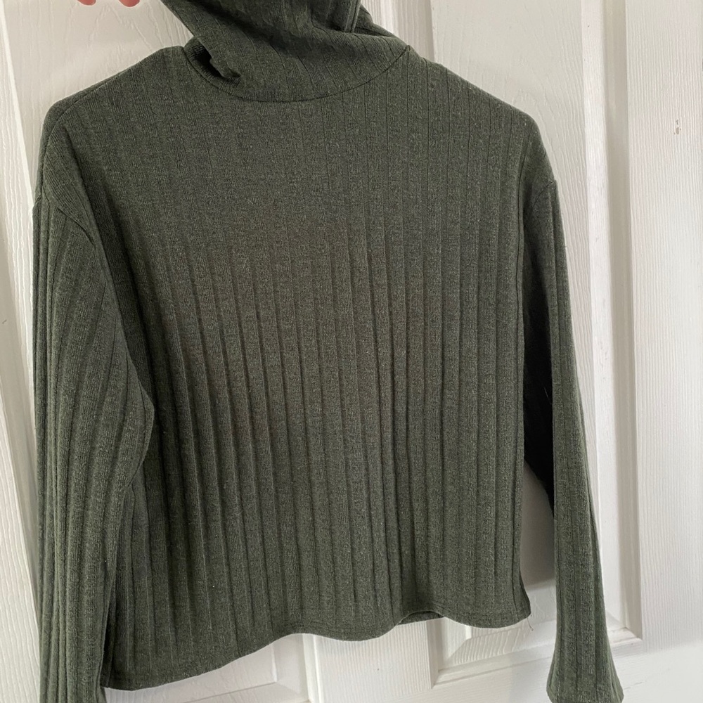 Ribbed long sleeve turtle neck.